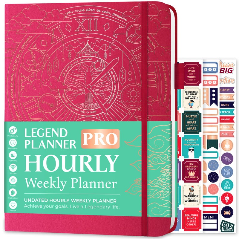Legend Planner PRO Hourly Schedule - Weekly & Daily Organizer with Time Slots. Appointment Book Journal for Work & Personal, A4 (Hot Pink) - Image 1